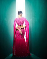 Kimora mermaid Lehenga set with Ruffle dupatta - Fuchsia pink